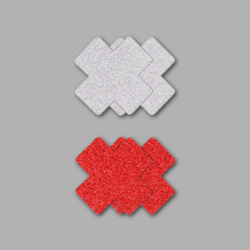 Sticker Kreuz glitzer silber & rot 2 Paar
