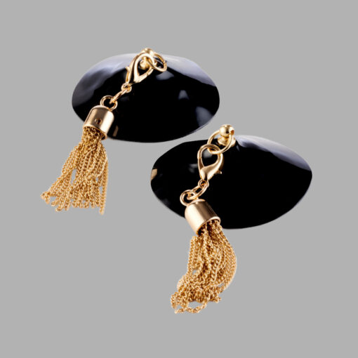 Alternative view of Shiny Black Pasties mit Kettenbommeln gold