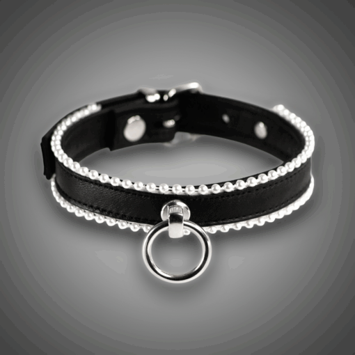 Echtlederhalsband 2,0 cm mit weißen Perlen