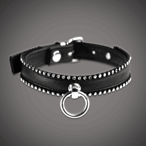 Echtlederhalsband mit Kristallen 2,0 cm