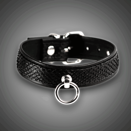 Pythonlederhalsband schwarz 3,0 cm Bauchschnitt