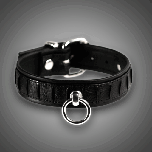 Pythonlederhalsband schwarz 3,0 cm Rückenschnitt