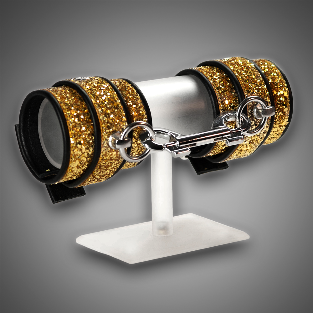 Echtlederhandcuffs Full Gold Diamond 7,0 cm