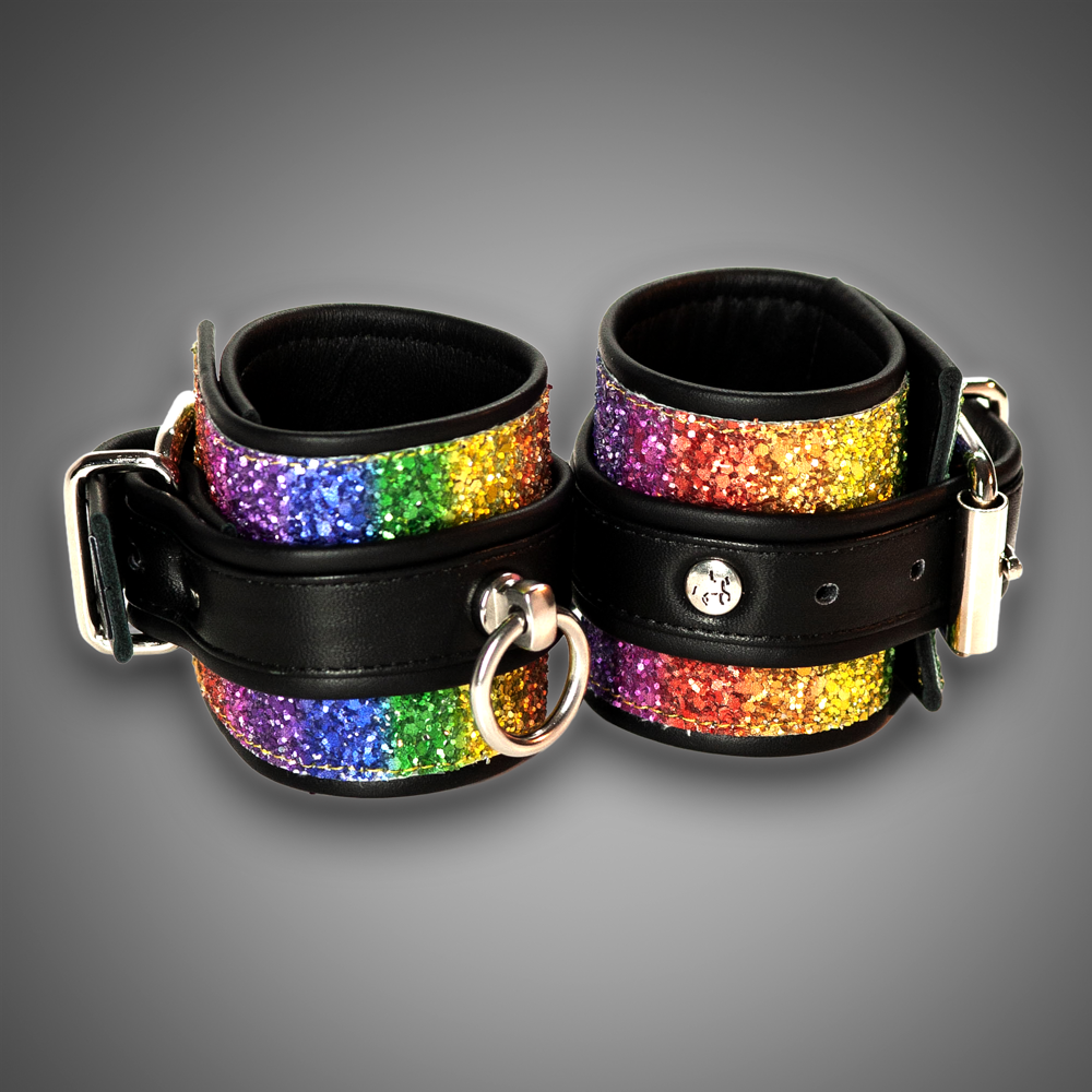 Echtlederhandcuffs Rainbow Diamond & Leder 7,0 cm – Bild 3