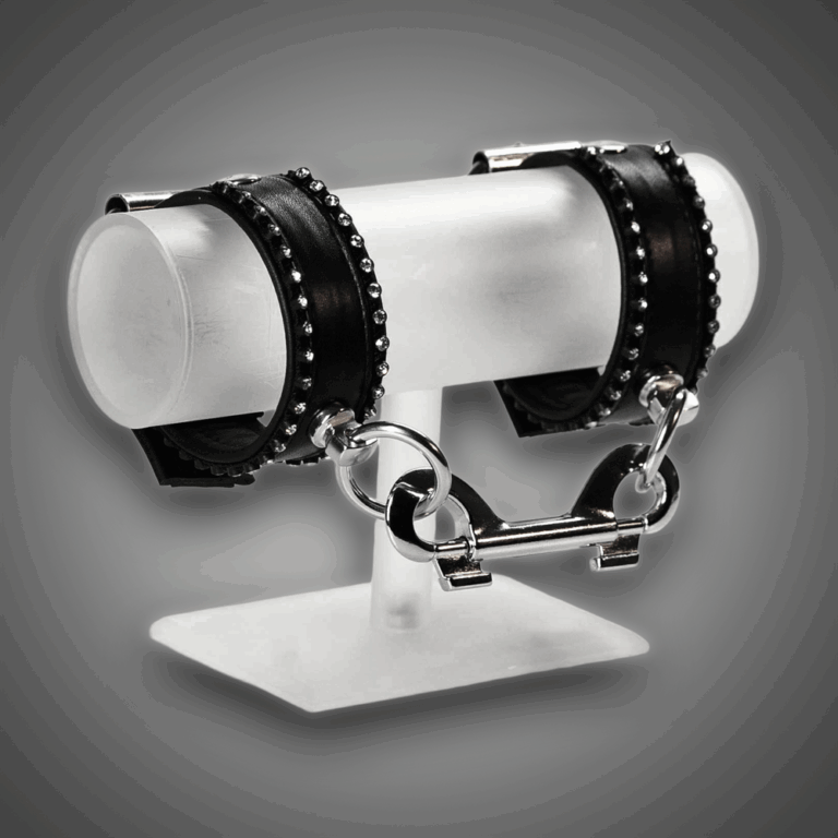 Echtlederhandcuffs mit Kristallen 3,0 cm | Schwarzer Reiter