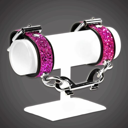 Echtlederhandcuffs Fuchsia Diamond 3,0 cm