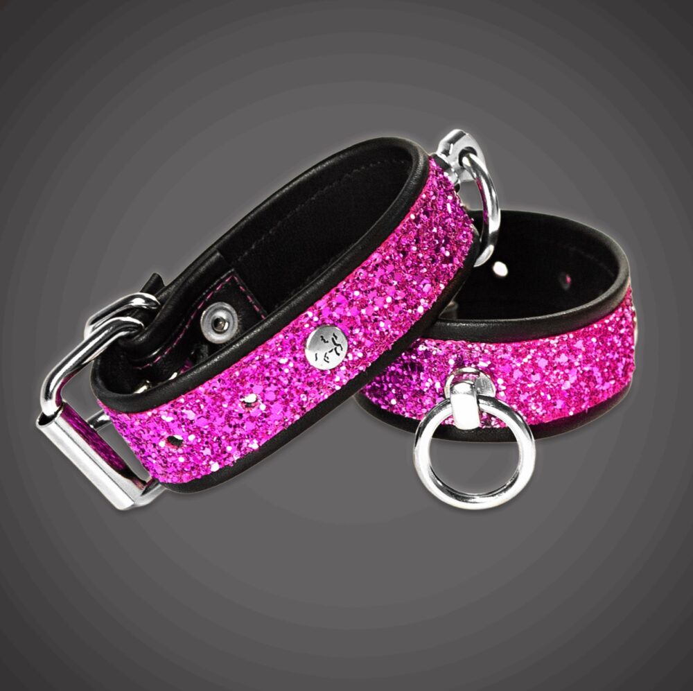 Echtlederhandcuffs Fuchsia Diamond 3,0 cm | Schwarzer Reiter