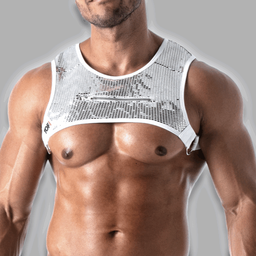 Harness-Top mit Zip silber Glitter