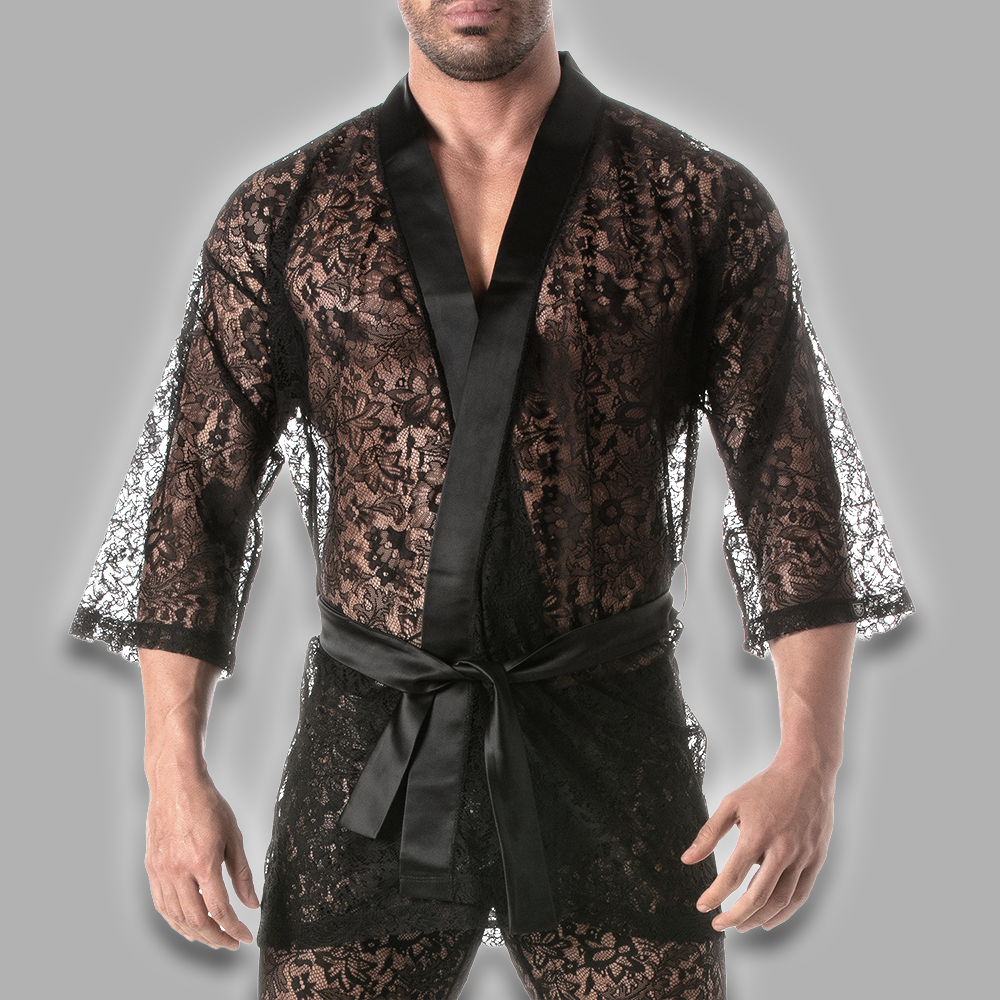 Kimono aus schwarzer Spitze