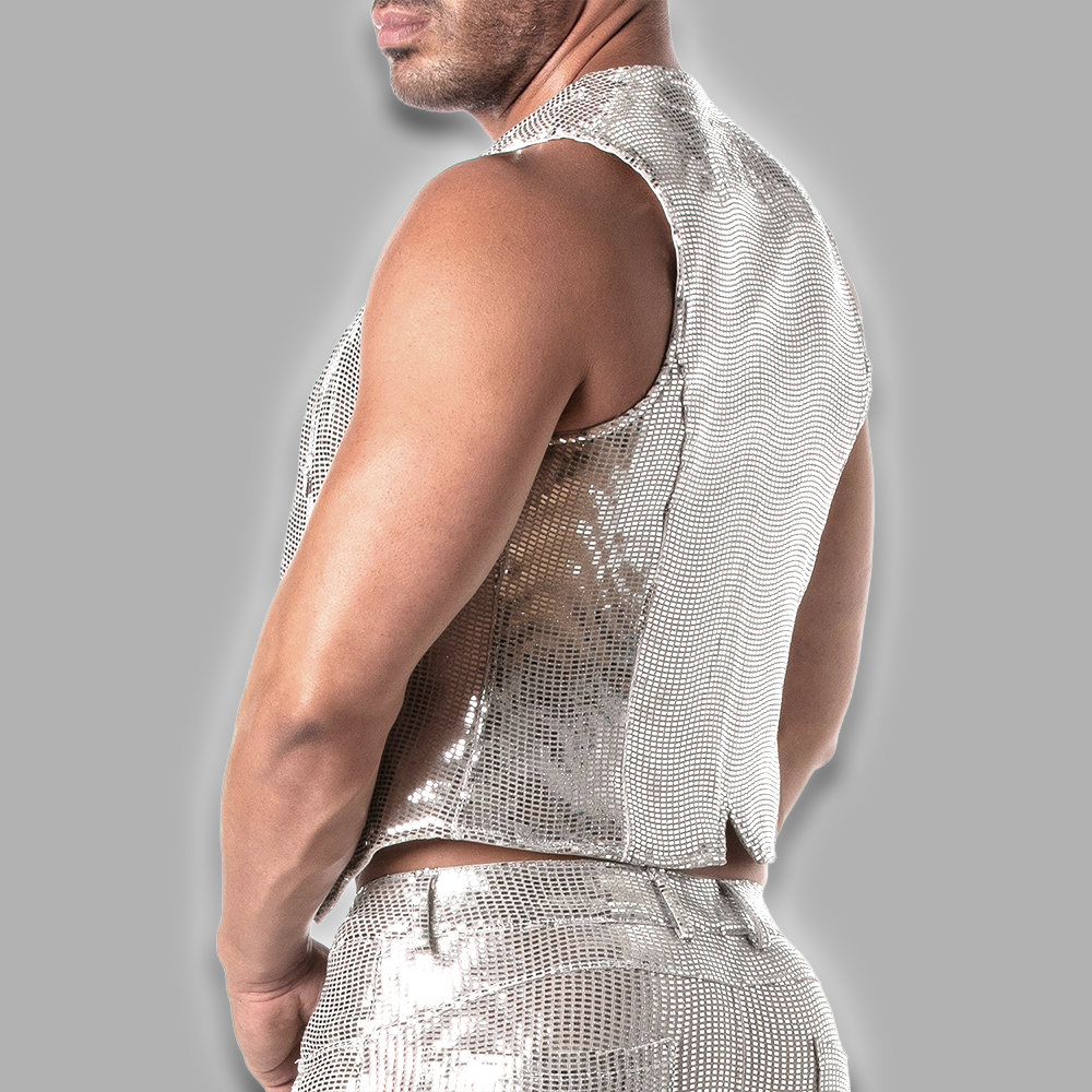 Weste mit Kette in funkelndem silber – Bild 3