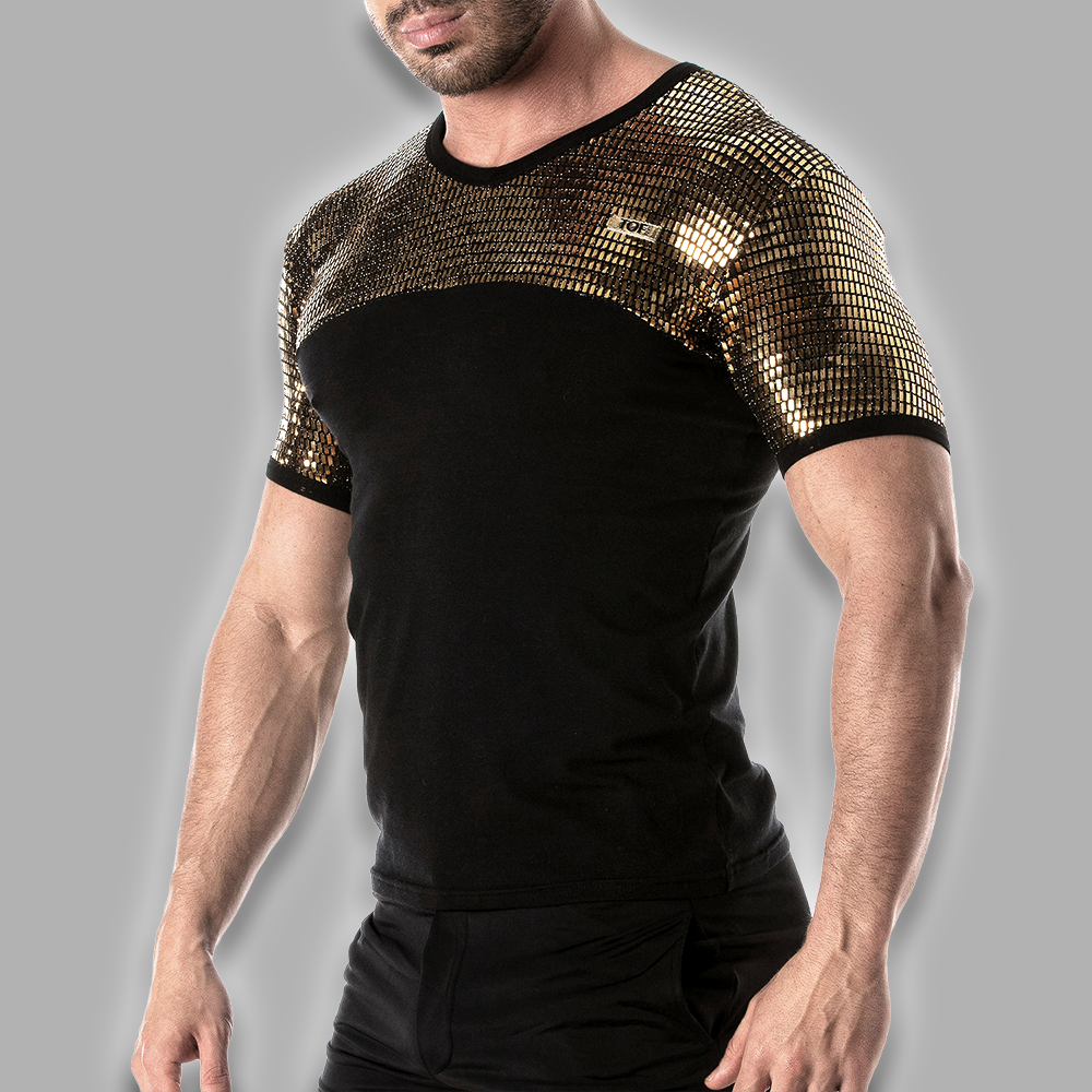 T-Shirt gold funkelnd und schwarz – Bild 2