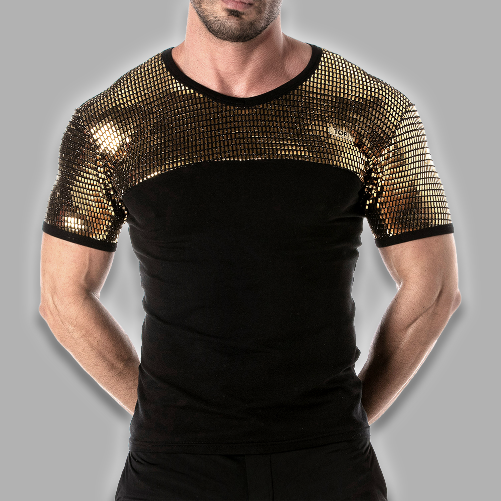 T-Shirt gold funkelnd und schwarz