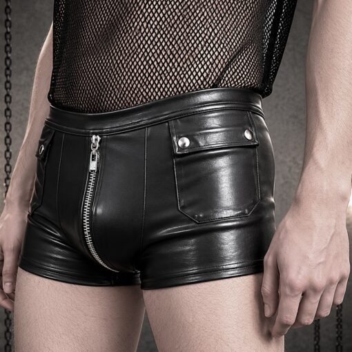 black wetlook mini shorts