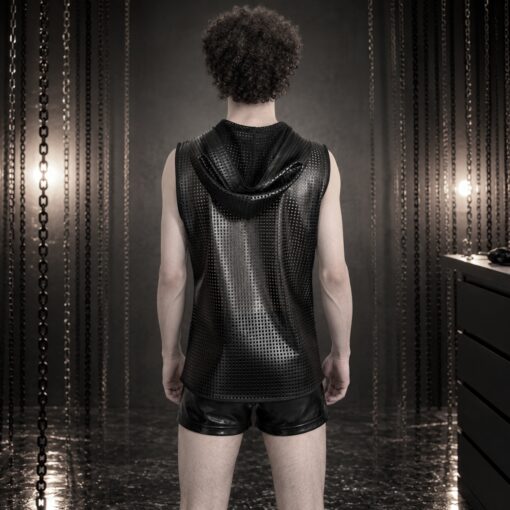Black Faux Leather Hoodie Tank Top