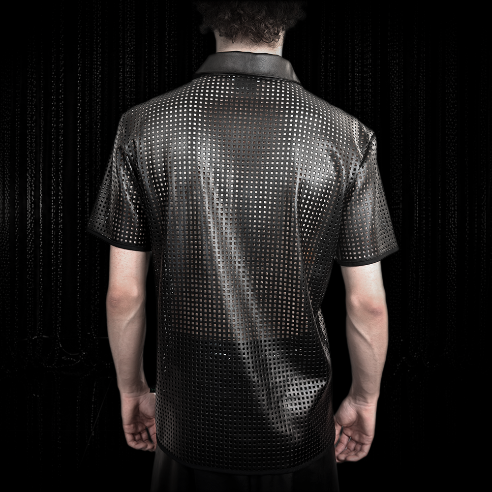 Polo Shirt Kunstleder perforiert schwarz – Bild 4