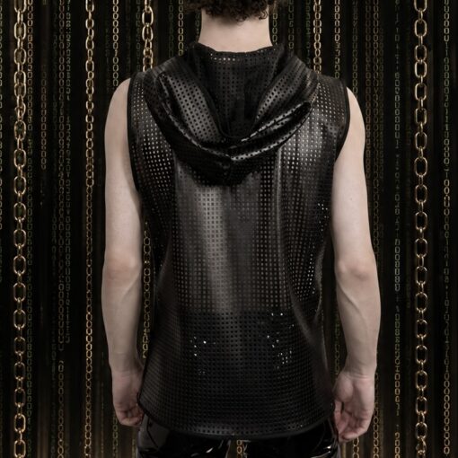 schwarzes perforiertes hoodie tanktop kunstleder