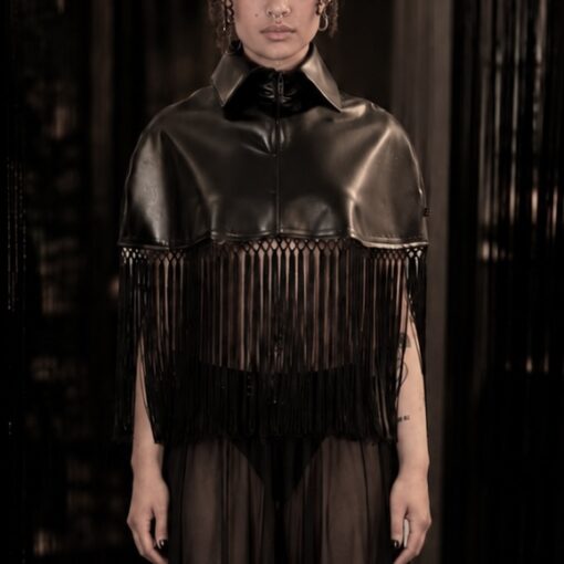 kunstleder fransen cape schwarz