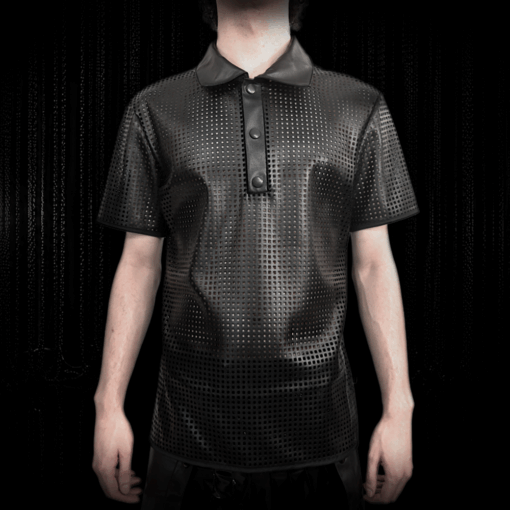 Polo Shirt Kunstleder perforiert schwarz