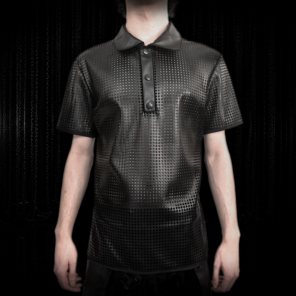 Polo Shirt Kunstleder perforiert schwarz