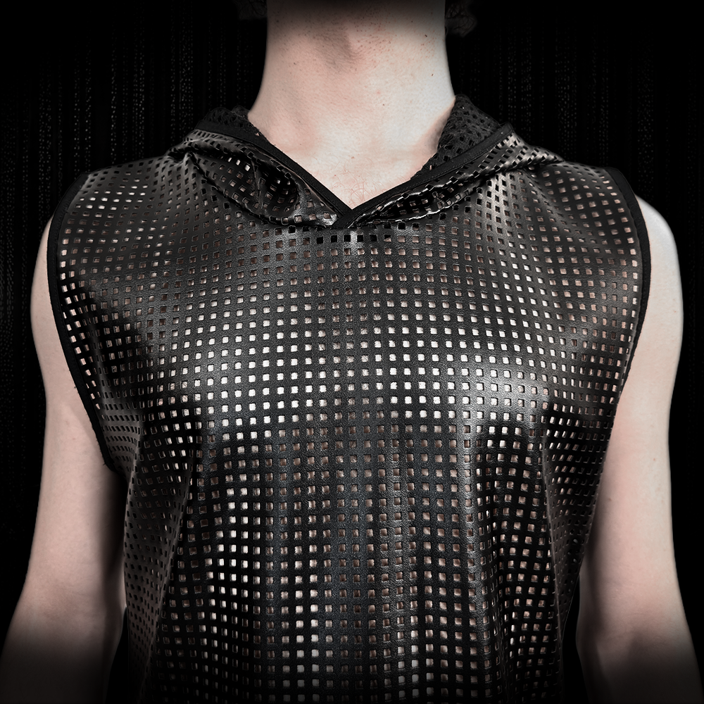 Hoodie Tanktop schwarz – Perforiertes Kunstleder – Bild 2