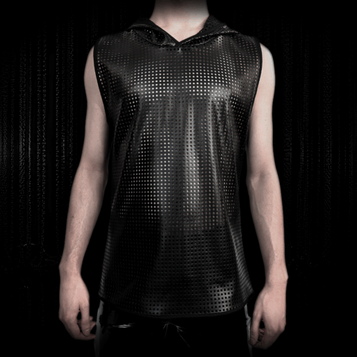 Hoodie Tanktop schwarz – Perforiertes Kunstleder