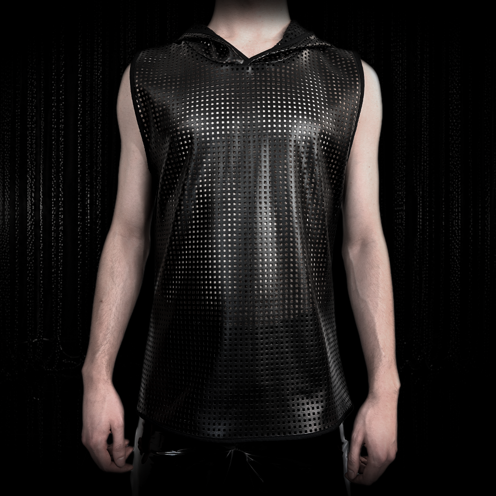 Hoodie Tanktop schwarz – Perforiertes Kunstleder