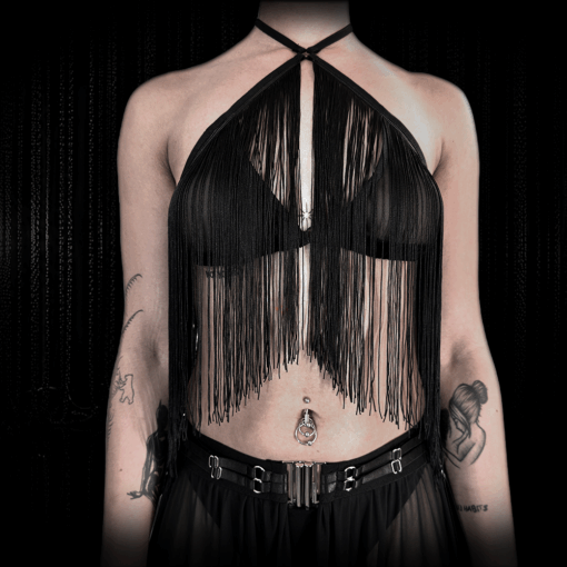 Mavi Fringe Top schwarz