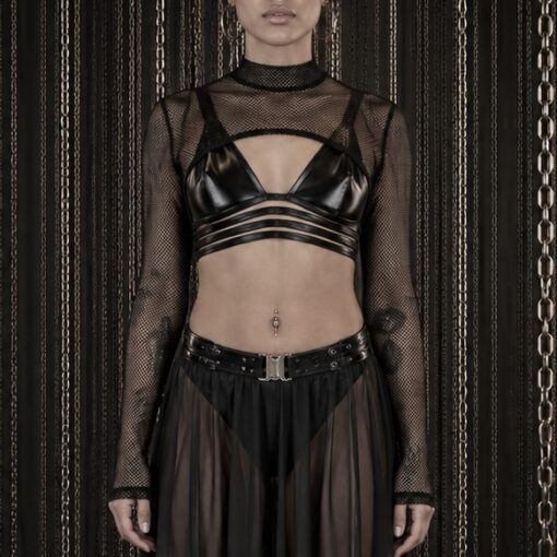 Schwarzes Mesh Croptop Turtleneck