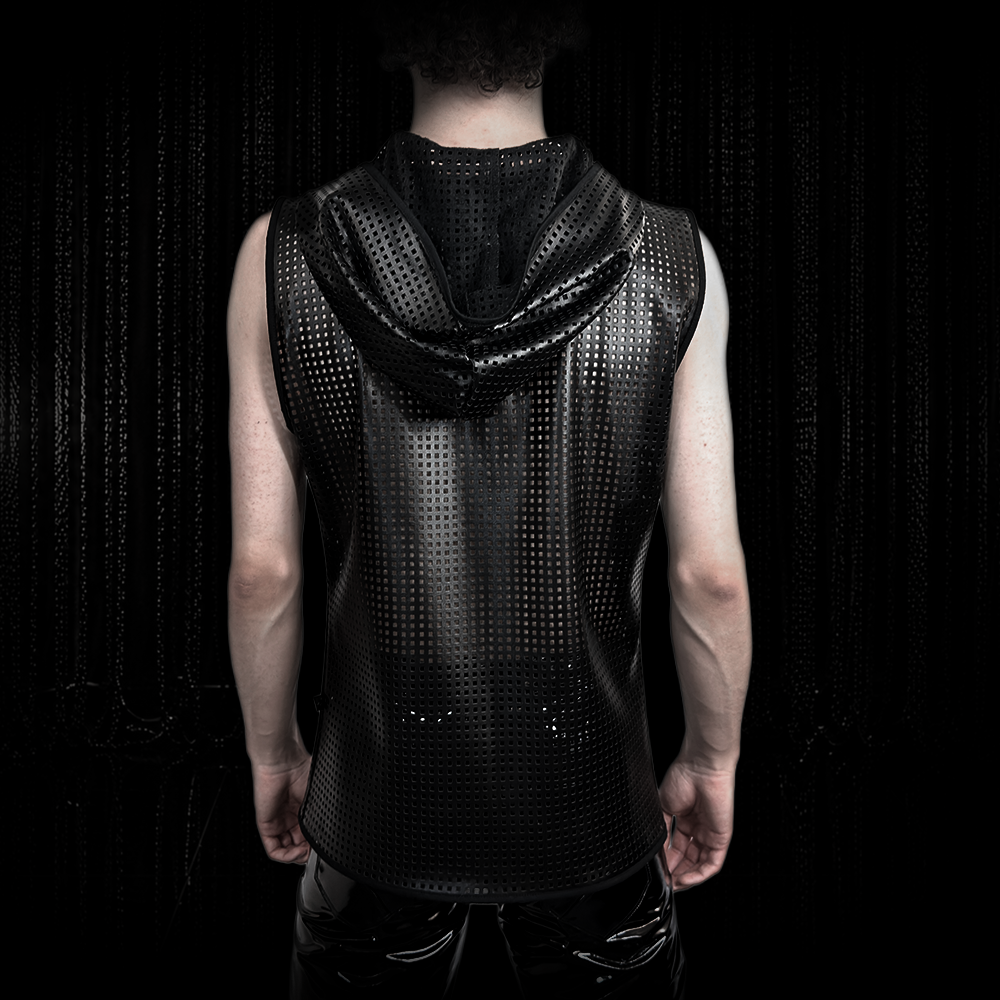 Hoodie Tanktop schwarz – Perforiertes Kunstleder – Bild 5