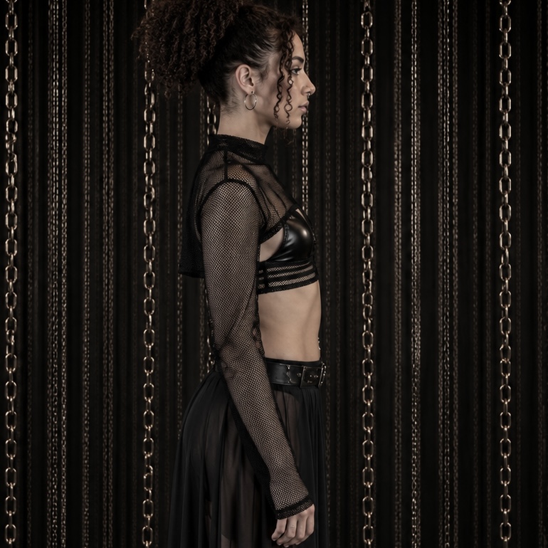 Transparentes Mesh Croptop schwarz Female