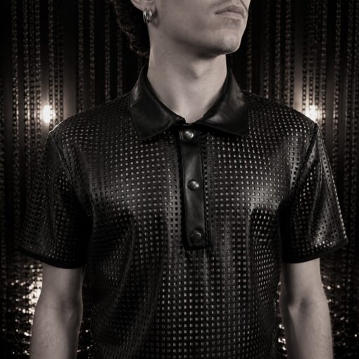 Polo Shirt Kunstleder schwarz