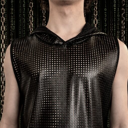 kunstleder hoodie tanktop schwarz perforiert