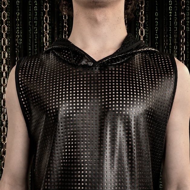 kunstleder hoodie tanktop schwarz perforiert
