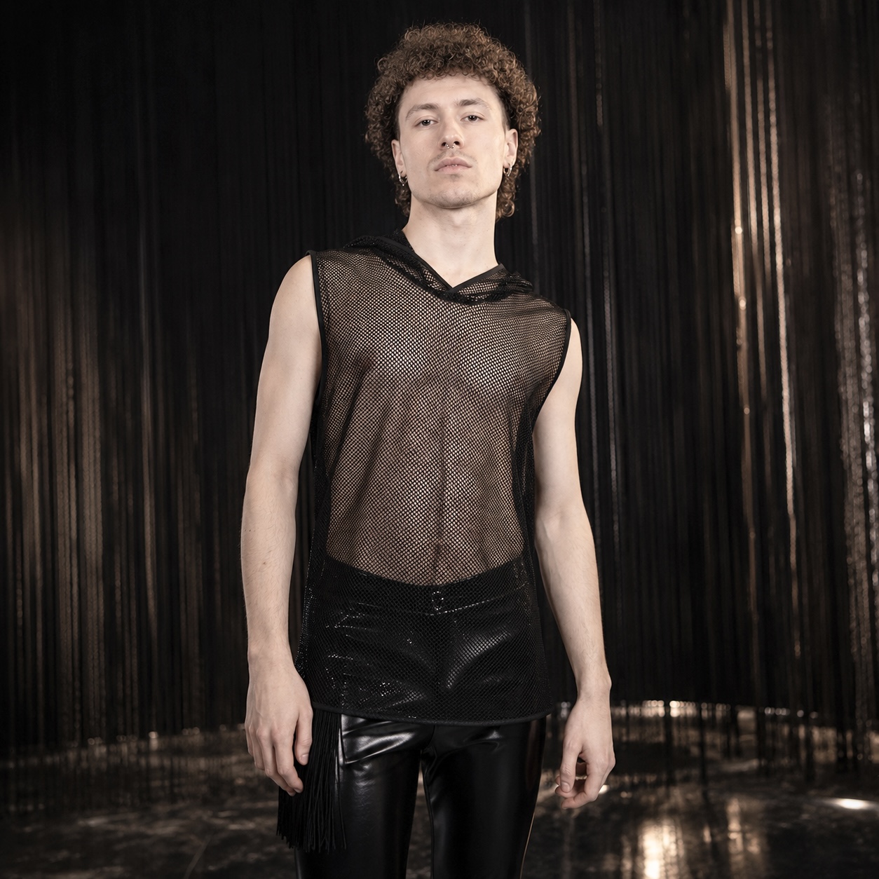 Funkelndes Diamond Mesh Tanktop schwarz