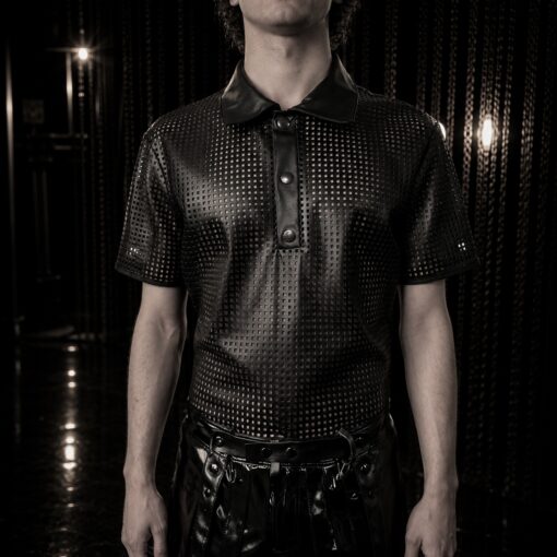 Black Faux Leather Polo Shirt