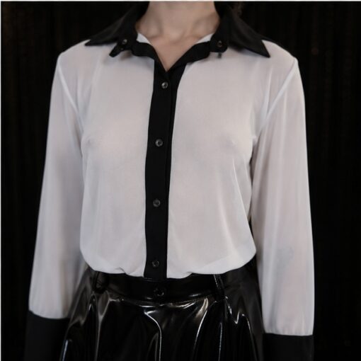 Mesh Bluse Snoe Weiß mit schwarzen Details