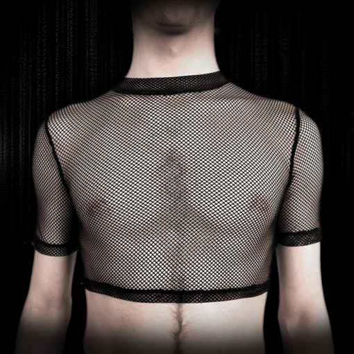 Croptop Ekop Men – Schwarzes Mesh Croptop Kurzarm mit Turtleneck