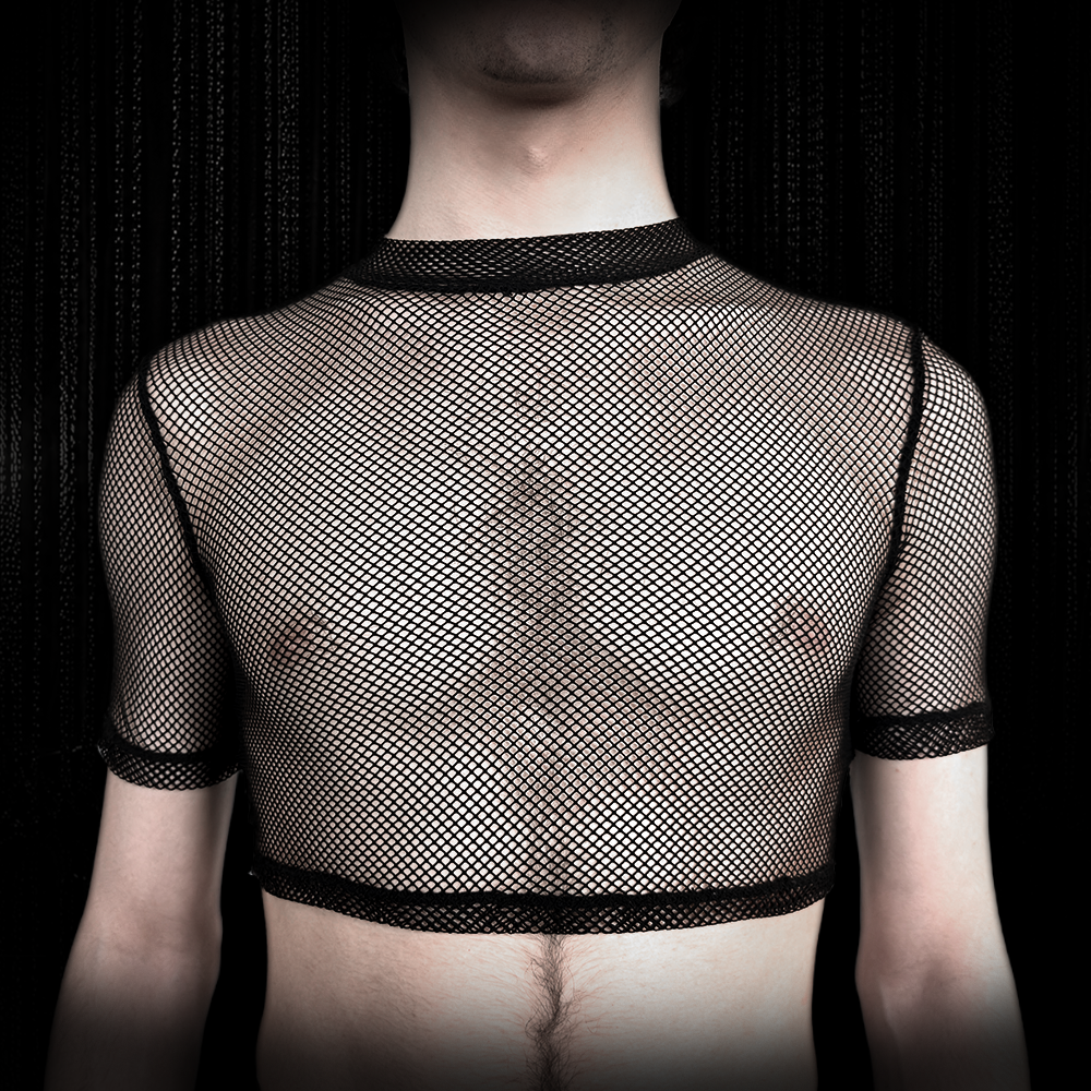 Croptop Ekop Men – Schwarzes Mesh Croptop Kurzarm mit Turtleneck