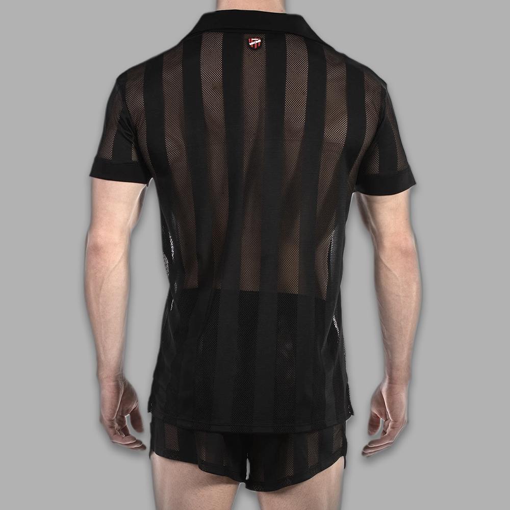 Mesh Poloshirt Herren Schwarz streifenoptik – Bild 3
