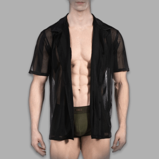 Transparentes Mesh Streifenhemd Schwarz