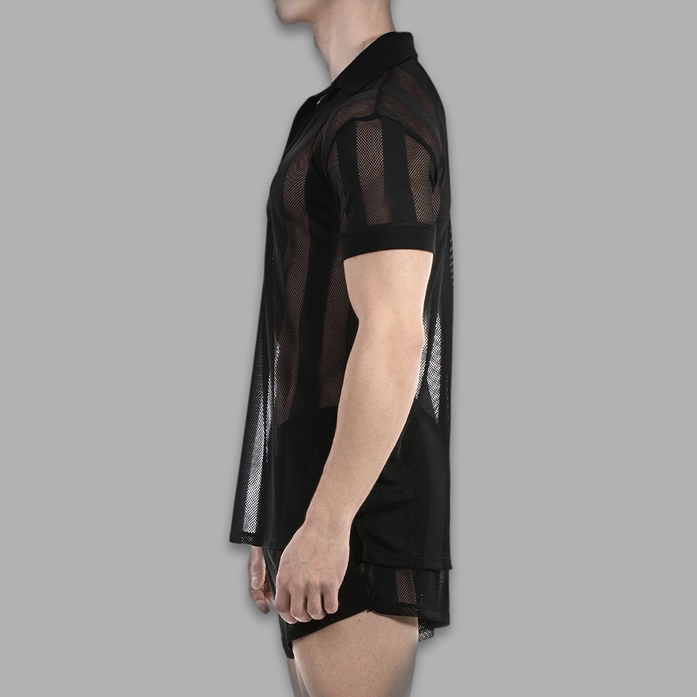 Mesh Poloshirt Herren Schwarz streifenoptik – Bild 2