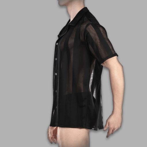 Alternative view of Transparentes Mesh Streifenhemd Schwarz