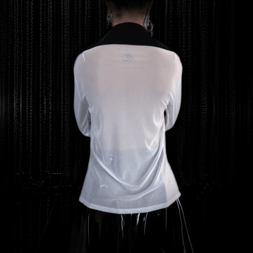 SNOE Mesh Bluse Damen Weiß mit schwarzen Details Rückansicht