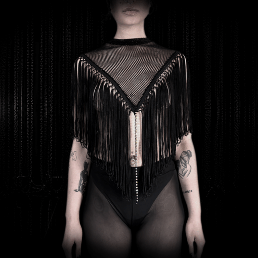 Fransen Poncho ELIX aus Diamond Mesh mit Kristall-Detail