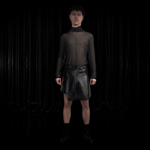 Herrenrock ZANE Kunstleder – Seitenansicht mit asymmetrischem Design