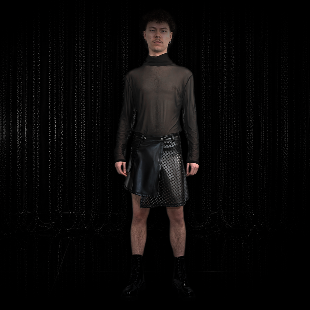 Herrenrock ZANE Kunstleder – Seitenansicht mit asymmetrischem Design