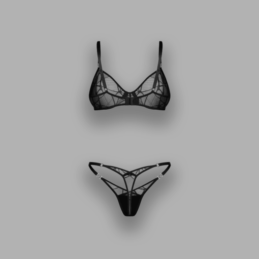 Rückansicht des Sets Olianna BH & String schwarz mit verstellbaren Trägern und String