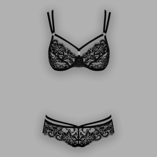 Detailansicht des Spitzensets BH & String schwarz mit transparenter Spitze