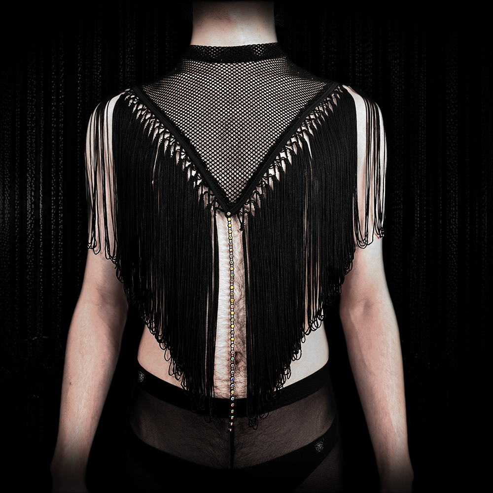 Fransen Poncho ELIX aus Diamond Mesh mit Kristall-Detail Male