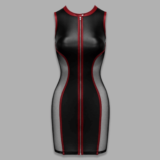 Schwarzes Bodycon Minikleid mit rotem Kontrastdesign und Frontreißverschluss